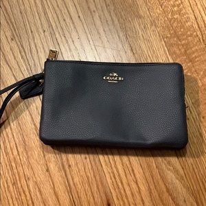 Coach navy blue matte leather wristlet